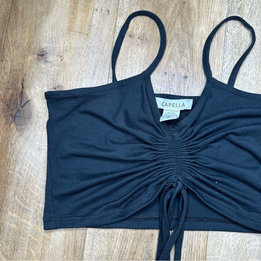 Capella Black Adjustable Scrunched Crop Top Size Small - Picture 3 of 9